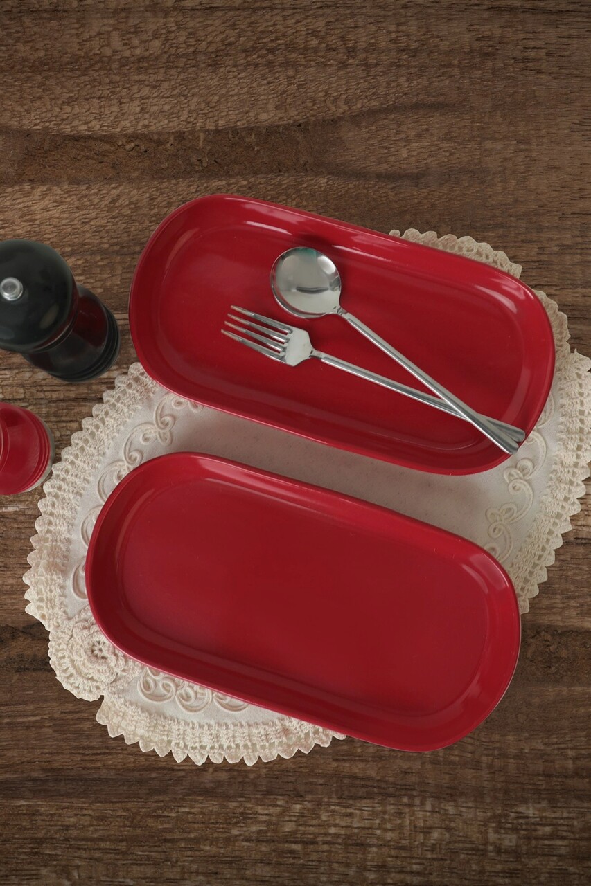 Set platouri servire, Keramika, 275KRM1889, Ceramica , Nu absoarbe apa, Rosu - 2 | YEO
