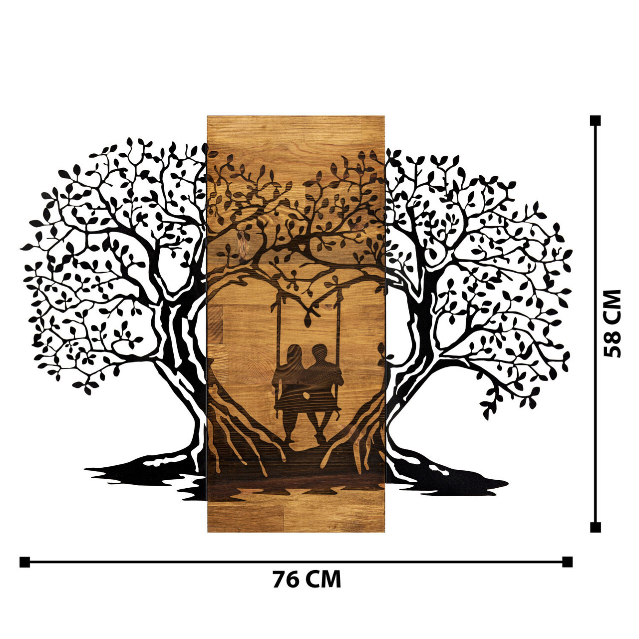 Decoratiune de perete, Eva, lemn/metal, 76 x 58 cm, negru/maro