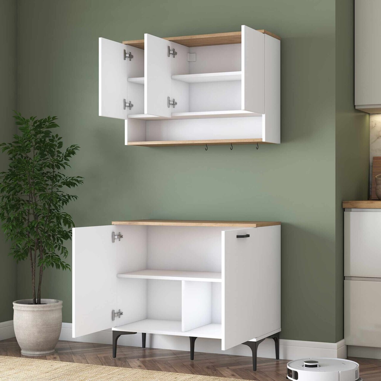 Dulap multifunctional, Hanah Home, JE271, 90.2x140.4x40 cm, Alb/Maro — imaginea 5