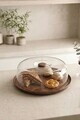 Platou servire desert, Hermia, 430KSV7608, PLASTIC, Stand din lemn, Argintiu