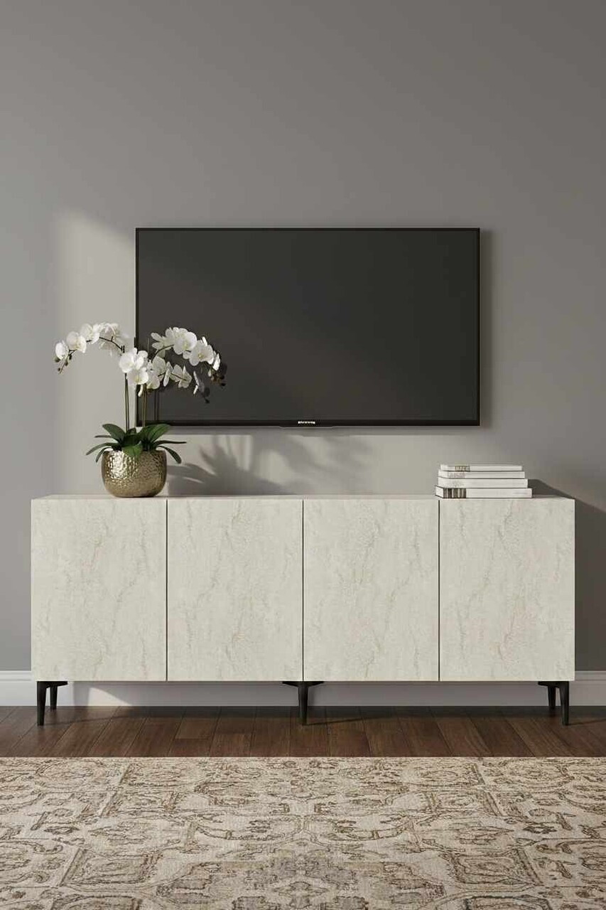 Consola, Hanah Home, Didema 180, 180x79x32 cm, Alb / Travertin — imaginea 2