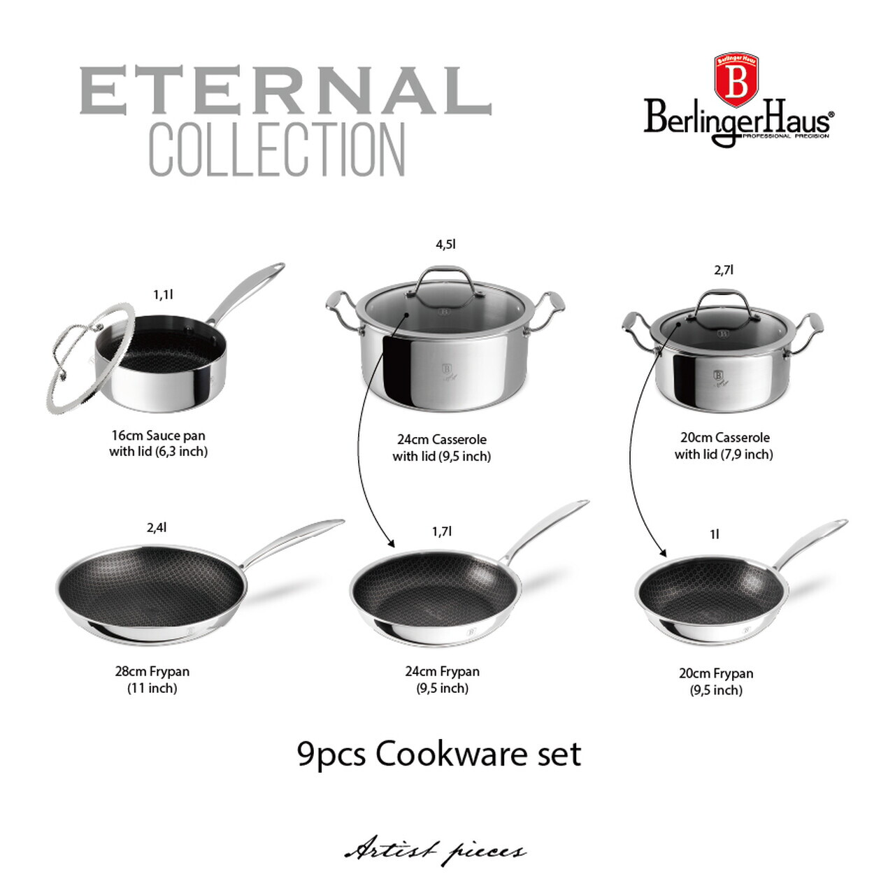 Set pentru gatit Berlinger Haus, Eternal, 9 piese, inox, argintiu - imagine 11
