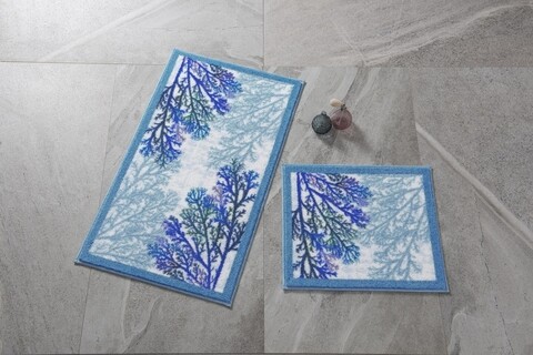 Set 2 covorase de baie coral, confetti, 50x57 cm/57x100 cm, albastru