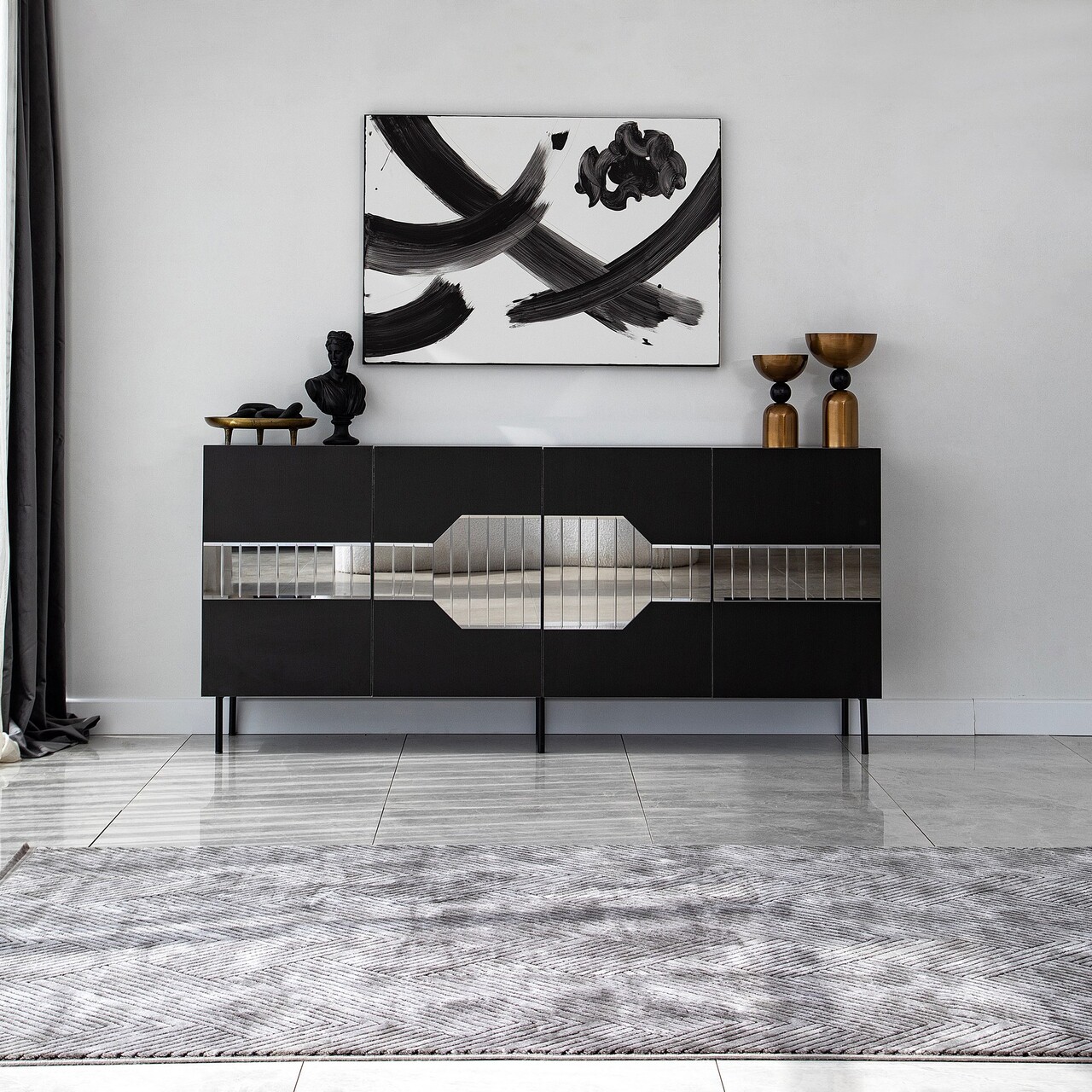 Consola, Neostill, Milan, 180x80x40 cm, PAL, Negru / Fume - 1 | YEO