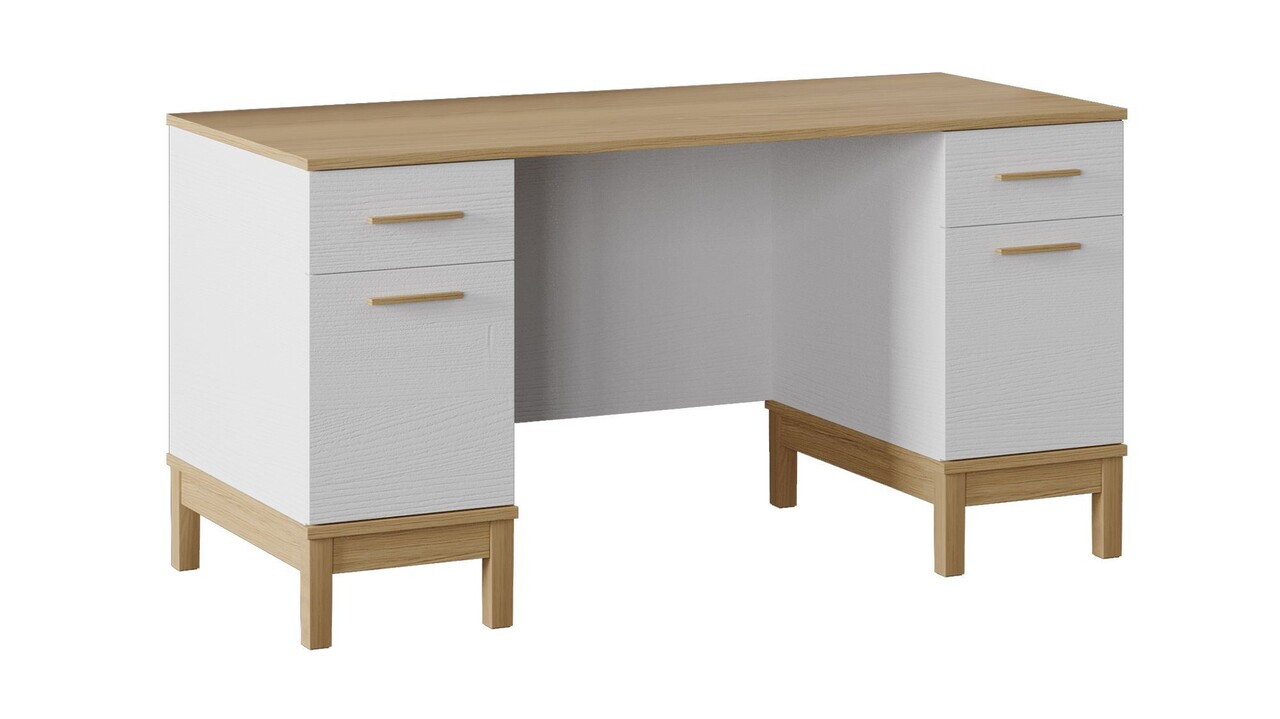 Birou, Hanah Home, Etto, 150x77.15x65 cm, PAL MELAMINAT, Lemn / Stejar alb — imaginea 3