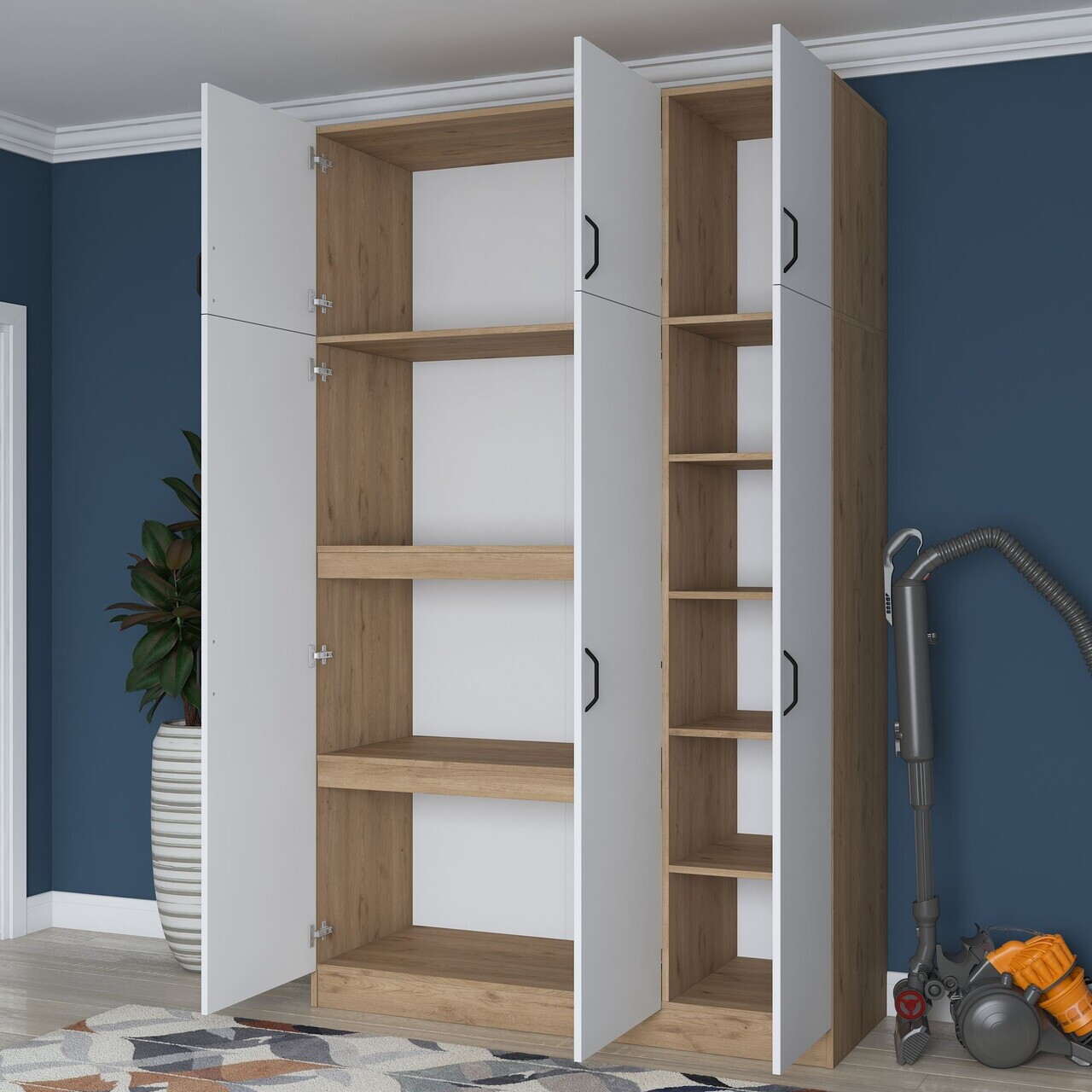 Dulap pentru haine, Hanah Home, BA104, 145x239x55 cm, PAL melaminat, Nuc/Alb - view 5