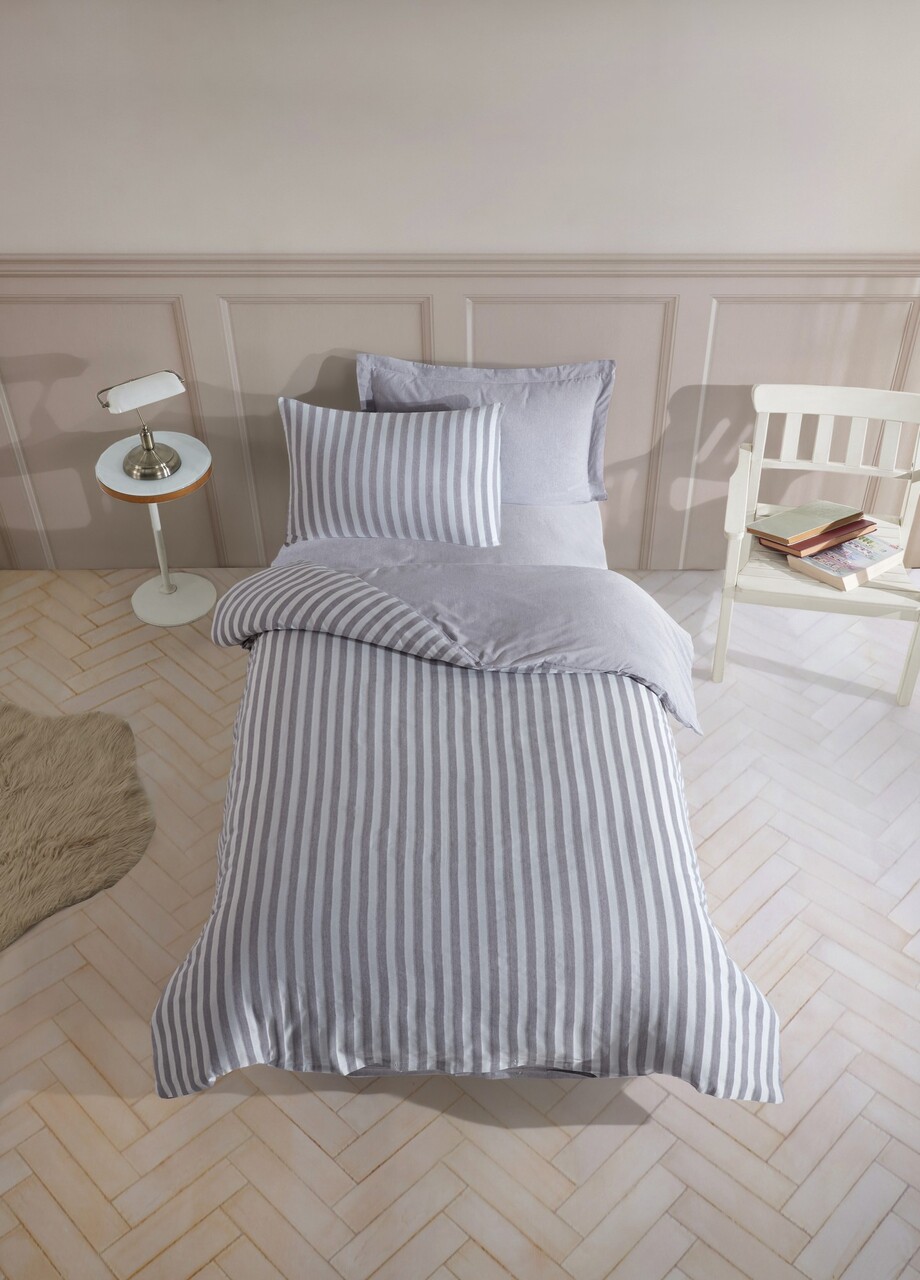 Lenjerie de pat pentru o persoana, Road Potlu - Light Grey, EnLora Home, 70% bumbac/30% poliester