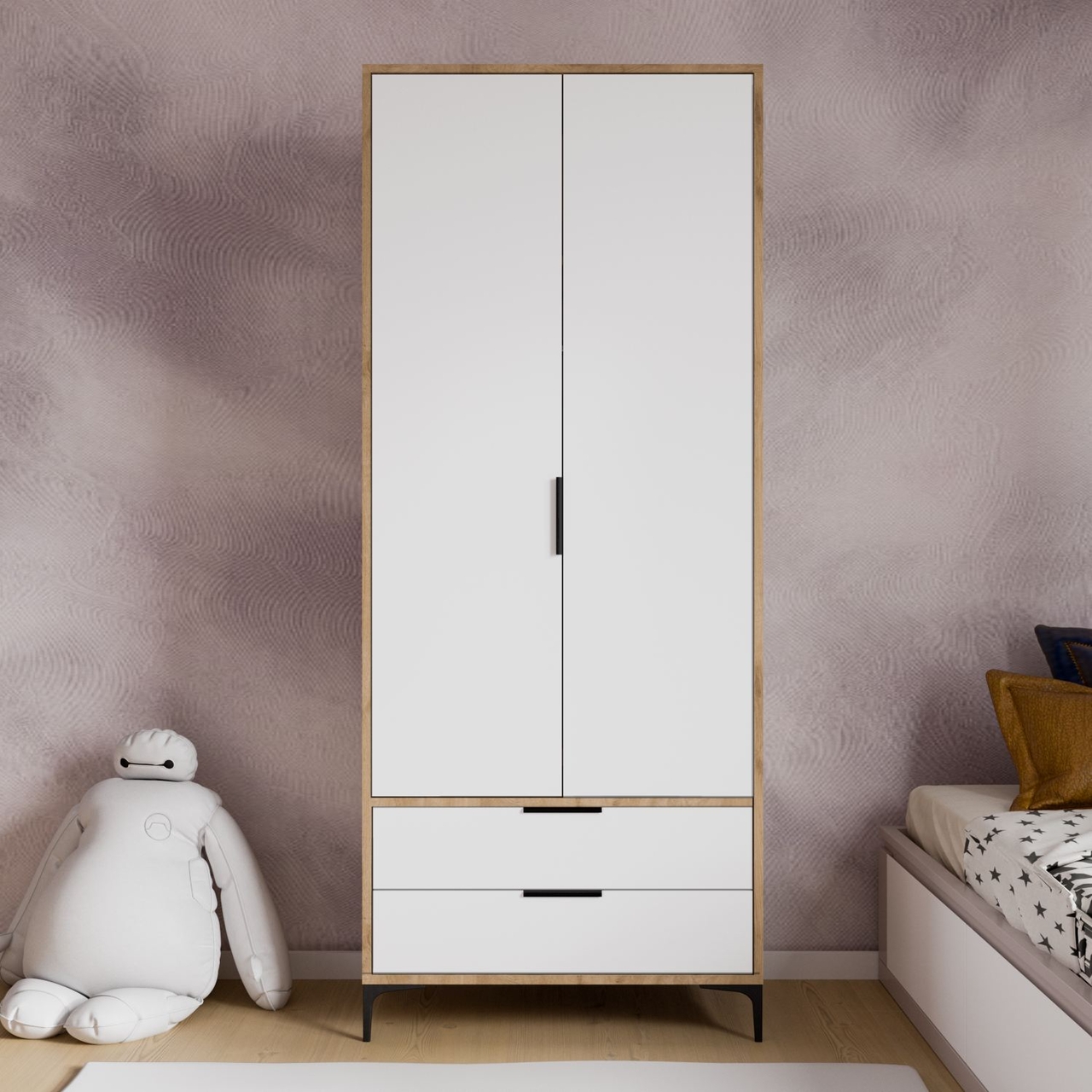 Dulap pentru haine, Hanah Home, Aden Drawes, 80x192x45 cm, Stejar / Alb - view 2