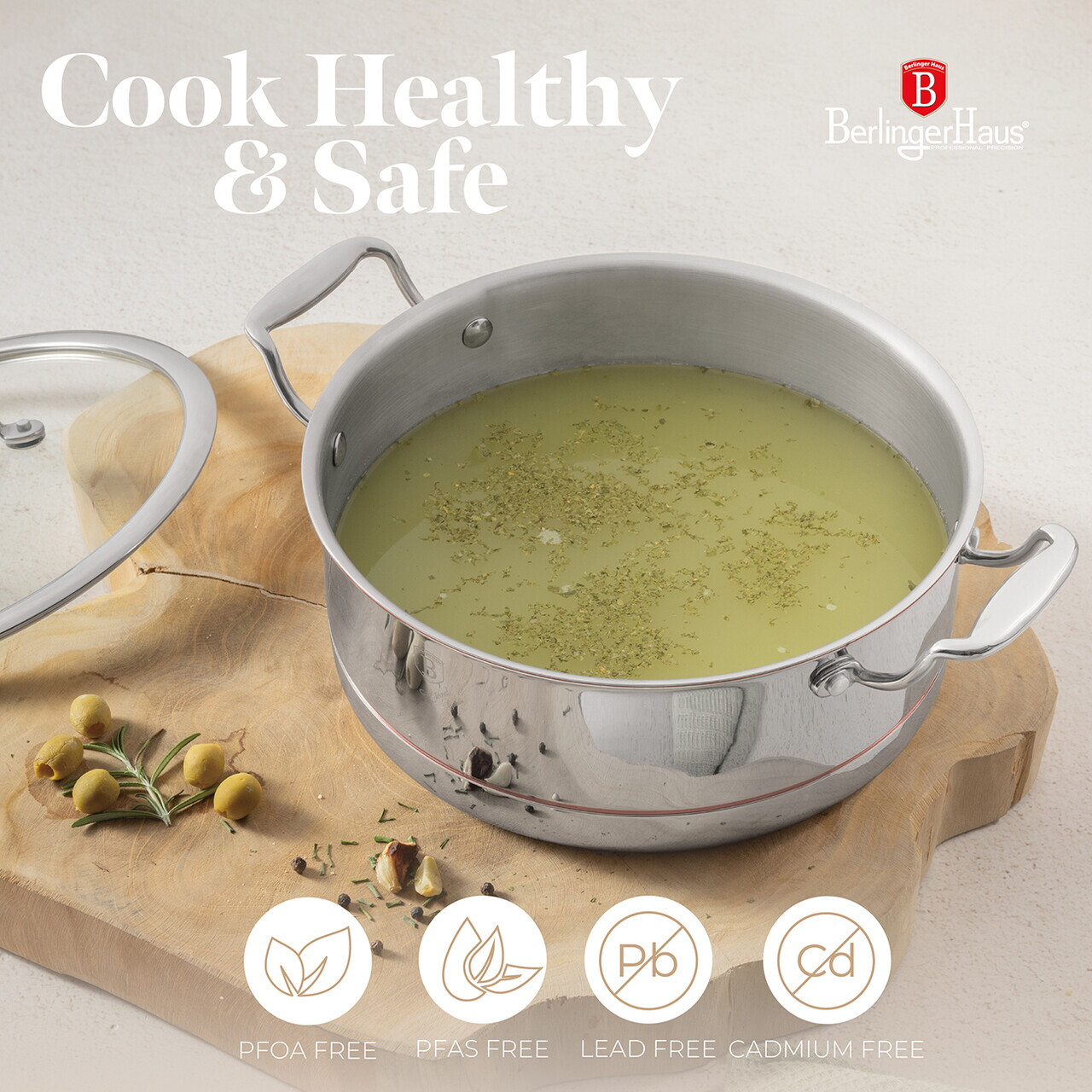 Oala cu capac Berlinger Haus, Copper Touch, 24 cm, inox/aluminiu, argintiu - imagine 8