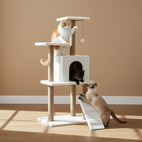 Casă pentru pisici, Paws & Whiskers, Arden, MATERIAL TEXTIL WELSOFT, Alb