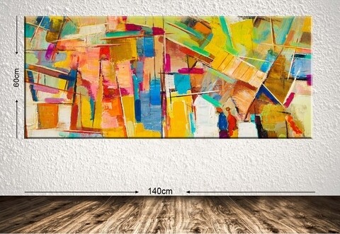Tablou decorativ abstract, tablo center, 60x140 cm, canvas, multicolor
