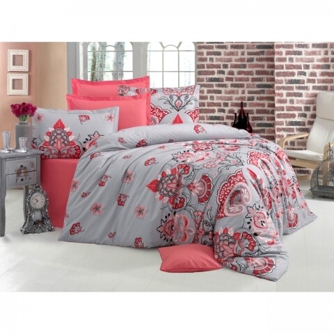 Lenjerie de pat dubla, Mensonge Bedora, 6 piese, 240x240 cm, 100% bumbac ranforce