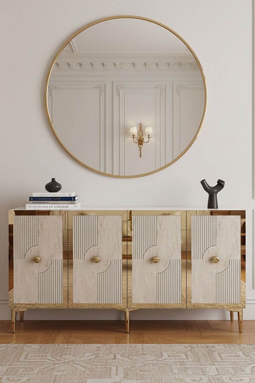 Consola, Hanah Home, Pega 150, 125x75x32 cm, White / Travertine / Gold — imaginea 4