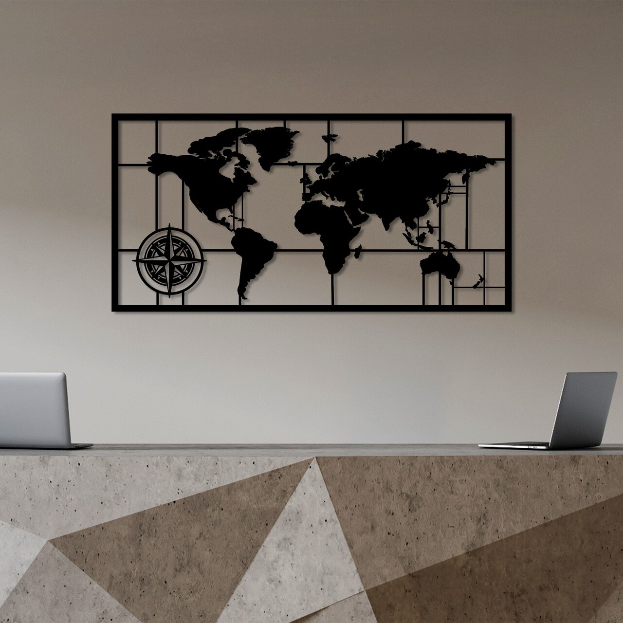 Decoratiune de perete, World Map 9-L, Dimensiune: 50 x 101 cm, Negru - view 3