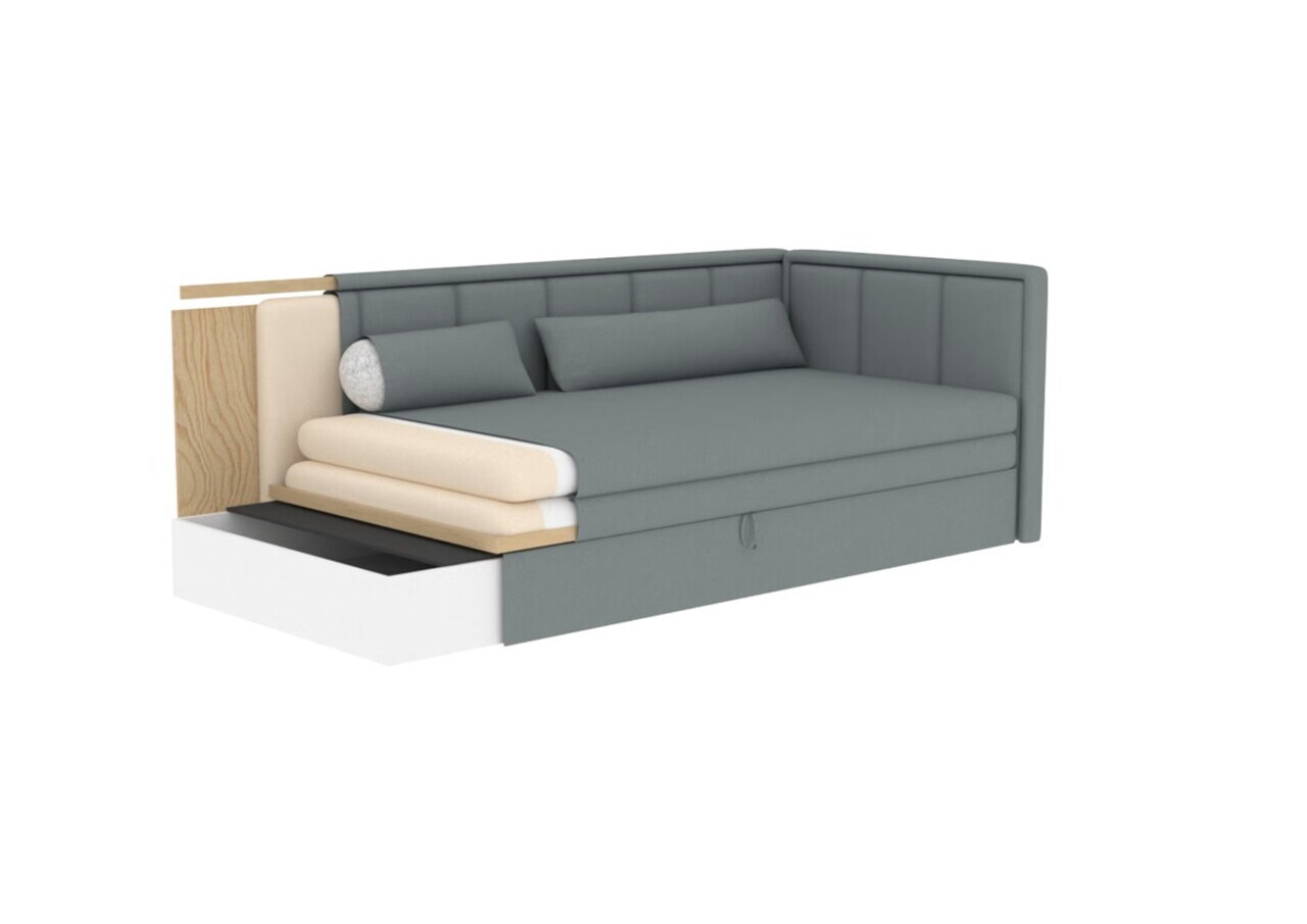 Canapea extensibila brat dreapta 3 locuri ELTAP, Fulgeo, 214x82x77 cm, lemn/catifea din poliester, bej - view 9