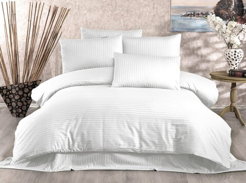 Lenjerie de pat dubla king (fr), 3 piese, lilyum - white, kırlent store, 70% poliester/30% bumbac
