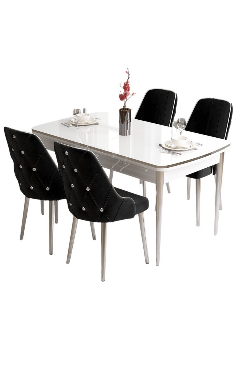 Set masa si scaune (5 piese), Hanah Home, Tia, Alb / Crom / Negru — imaginea 2