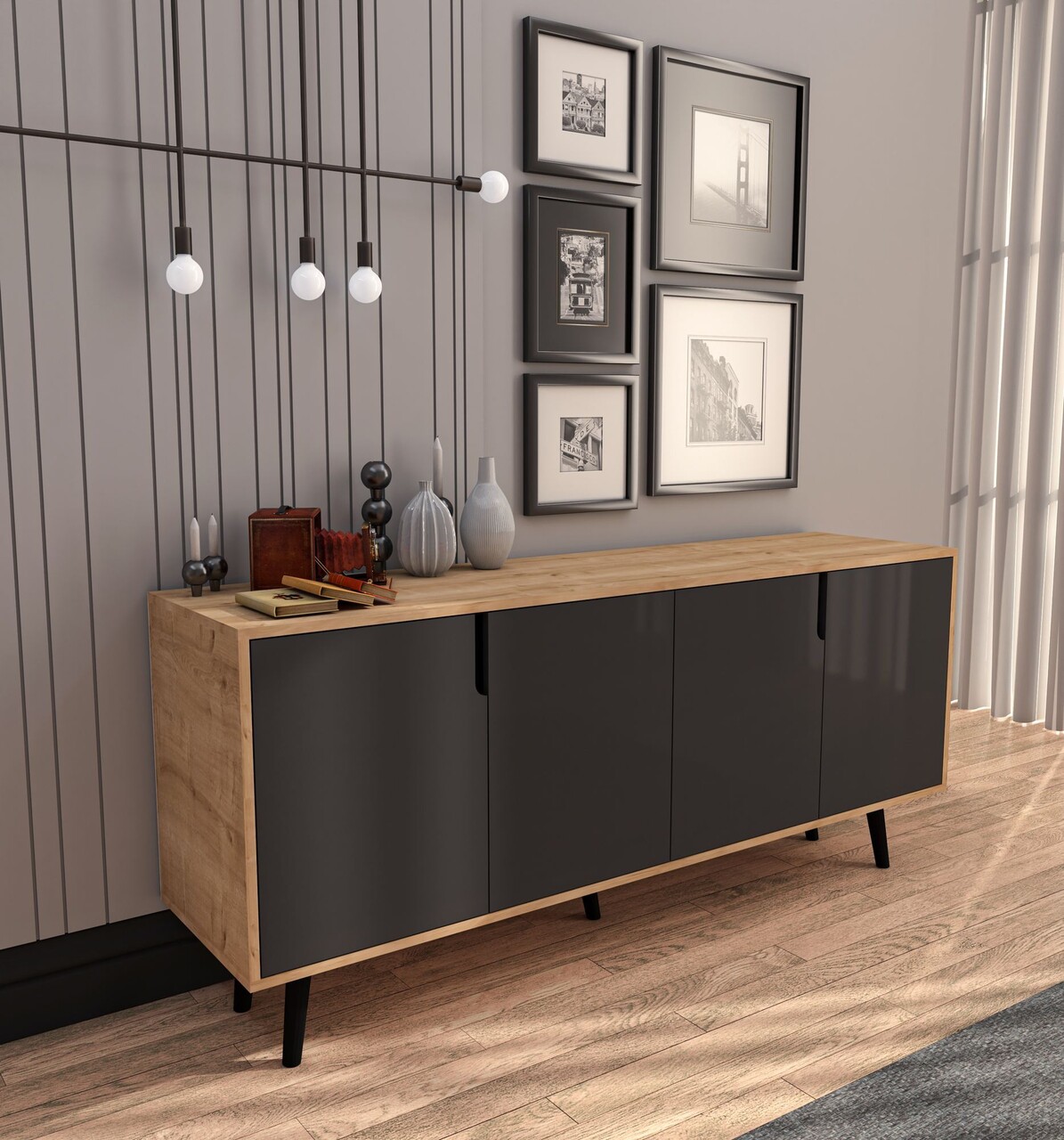 Consola, Hanah Home, Latina Modern 180, 180x80x45 cm, PAL, Stejar safir / Antracit - view 2