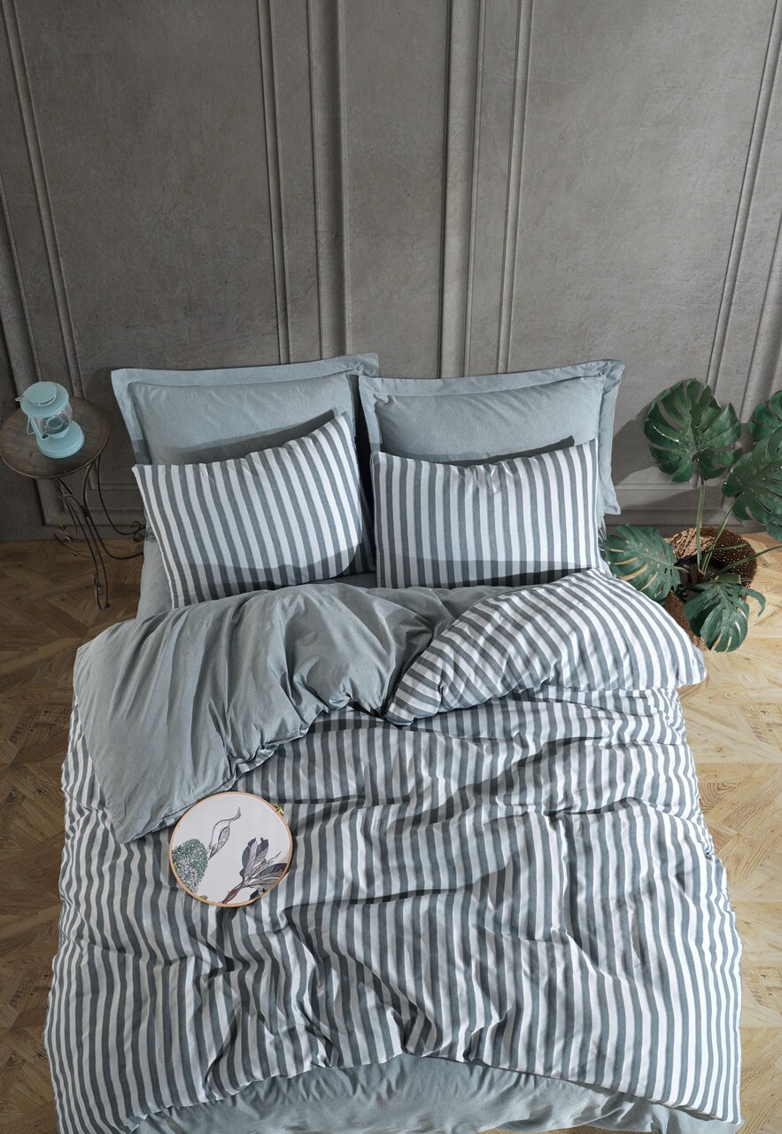 Lenjerie de pat dubla, Road Potlu - Green, EnLora Home, 70% bumbac/30% poliester