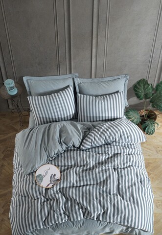 Lenjerie de pat dubla, Road Potlu - Green, EnLora Home, 70% bumbac/30% poliester