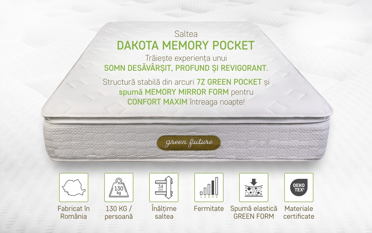 Saltea Ortopedica, Dakota, 140x190x34 cm, Arcuri Pocket, 5 cm spuma Memory, 7 Zone de Confort, fermitate medie - imagine 11