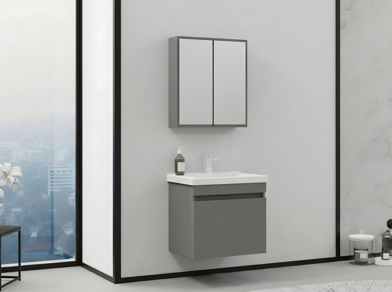 Set mobilier de baie (2 piese), Hanah Home, Bellezza 65, Gri Mat - view 2