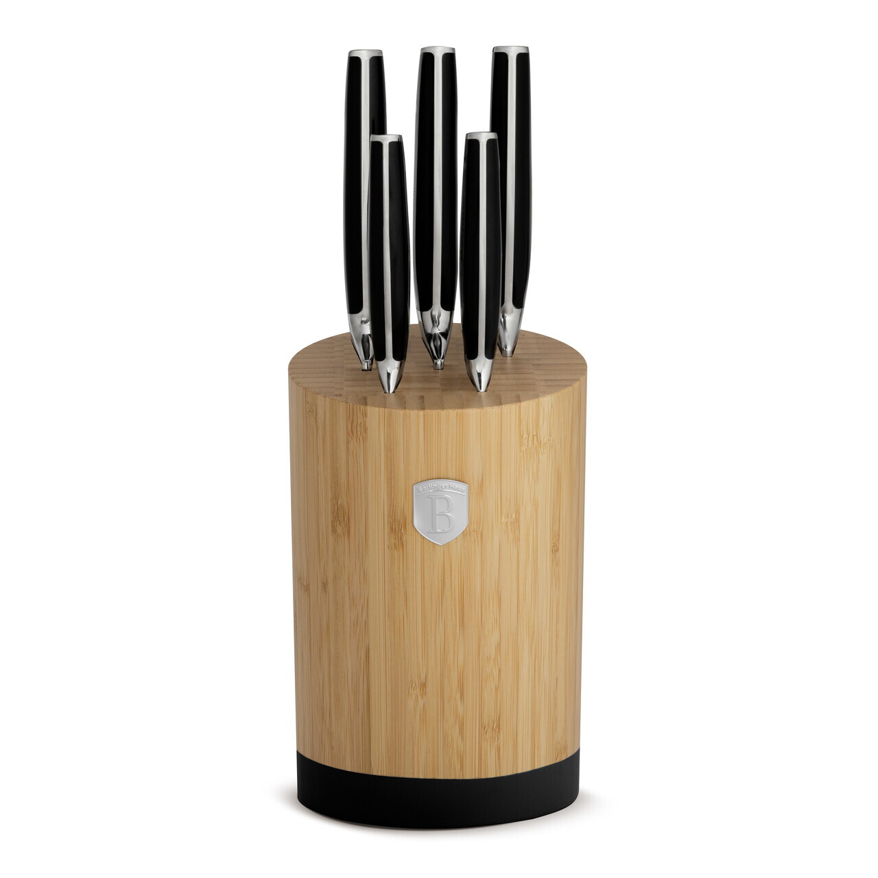 Set 5 cutite cu suport Berlinger Haus, Matte Black, inox/bambus, negru/natur - imagine 5