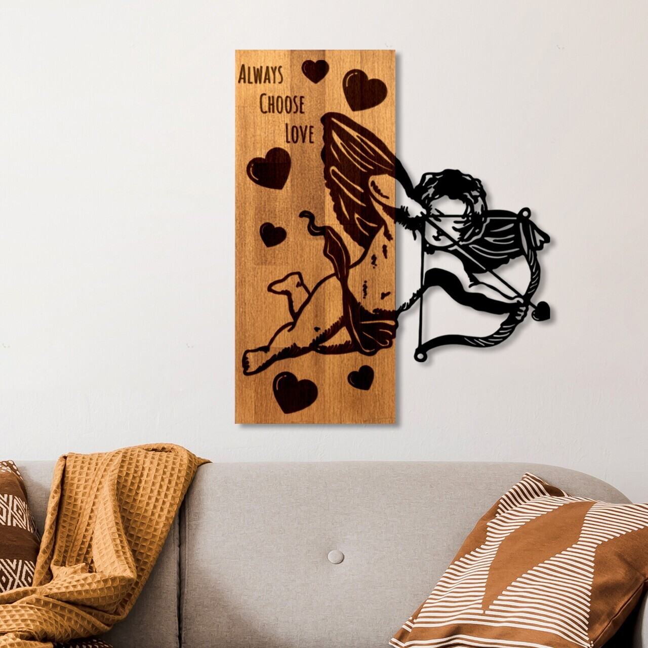Decoratiune de perete, Eros 01, Lățime: 49 cm, Nuc / Negru — imaginea 2