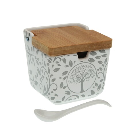 Zaharnita cu capac si lingurita lively, versa, 8x8x8.5 cm, ceramica/bambus