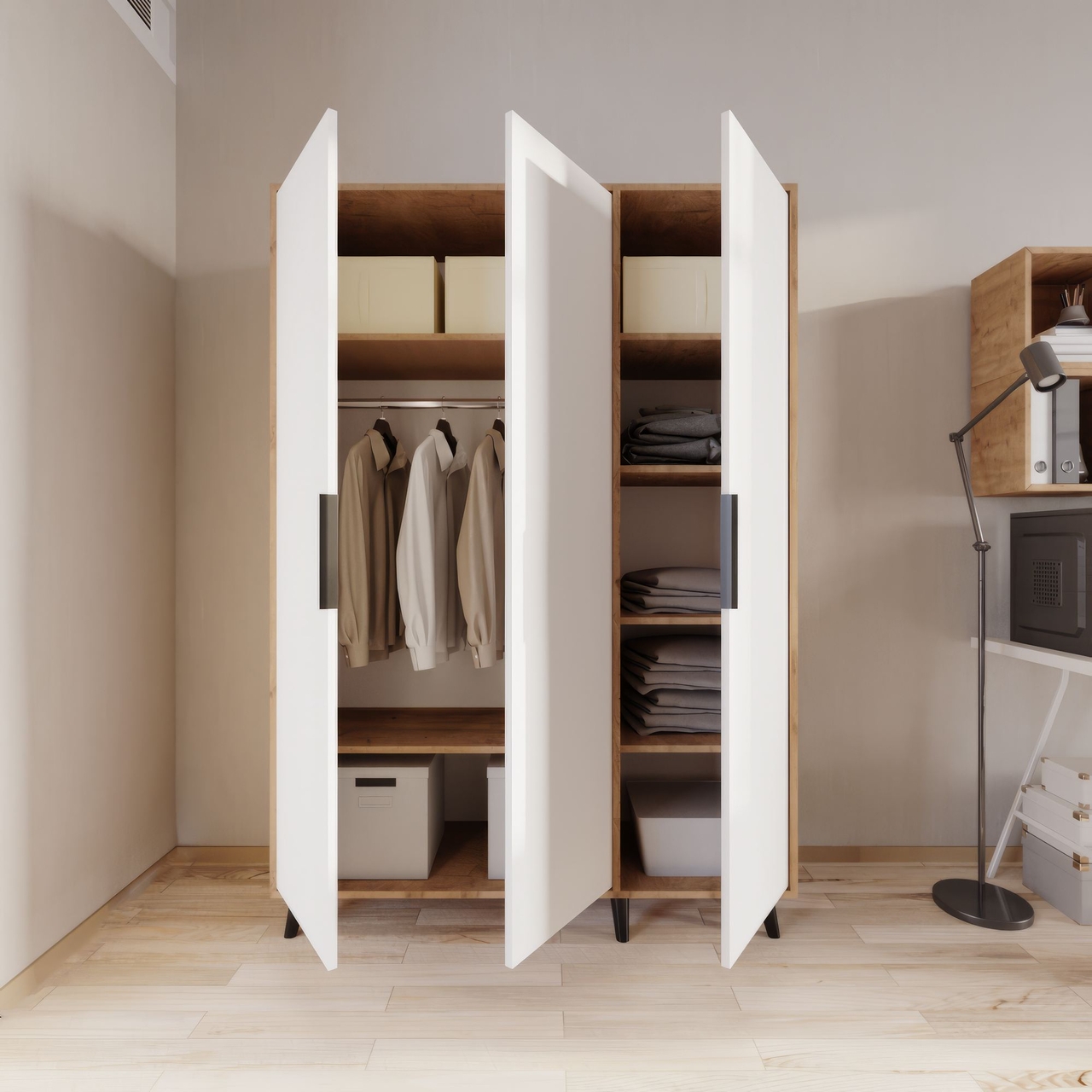 Dulap pentru haine, Hanah Home, Aden 120, 120x192x45 cm, Stejar / Alb - view 3
