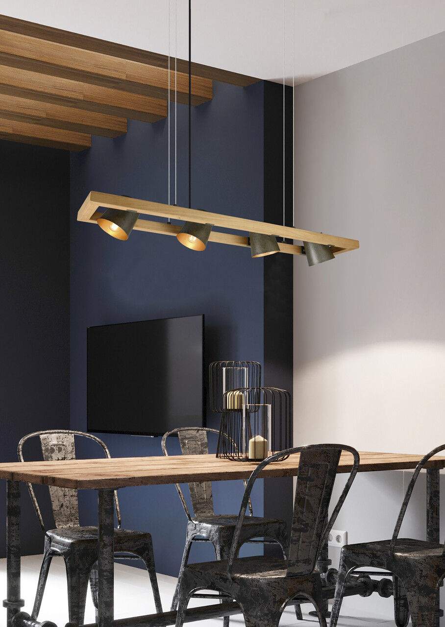 Lustra Bell, TRIO, 100x21x150 cm, 25W, 4x E14, metal, gri/natur