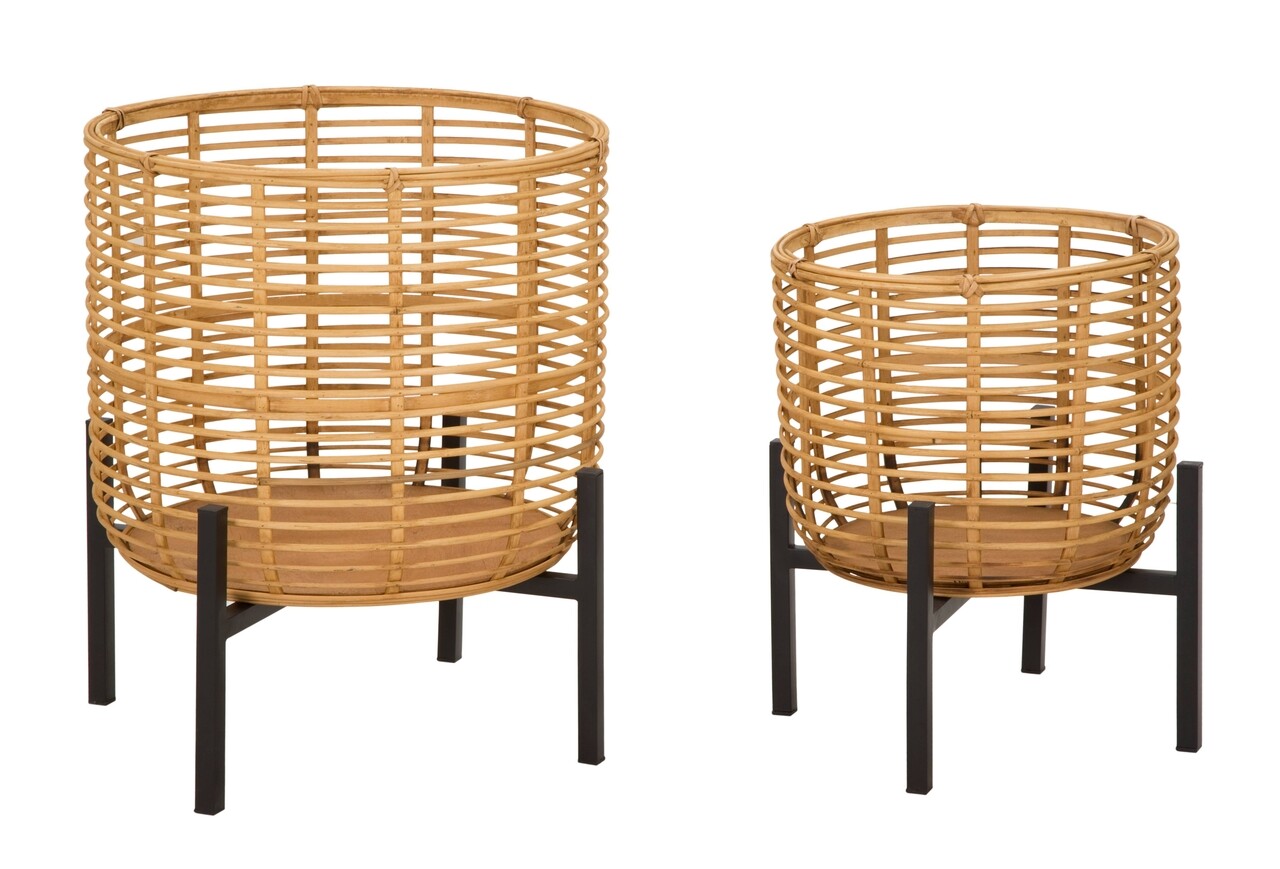 Set 2 suportui pentru ghivece Rattan, Mauro Ferretti, Ø 41x47 cm, ratan/fier, multicolor