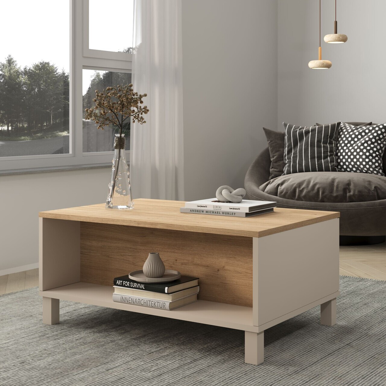 Masuta de cafea, Hanah Home, Mood, 90x40x60 cm, PAL, Nisip / Stejar — imaginea 4