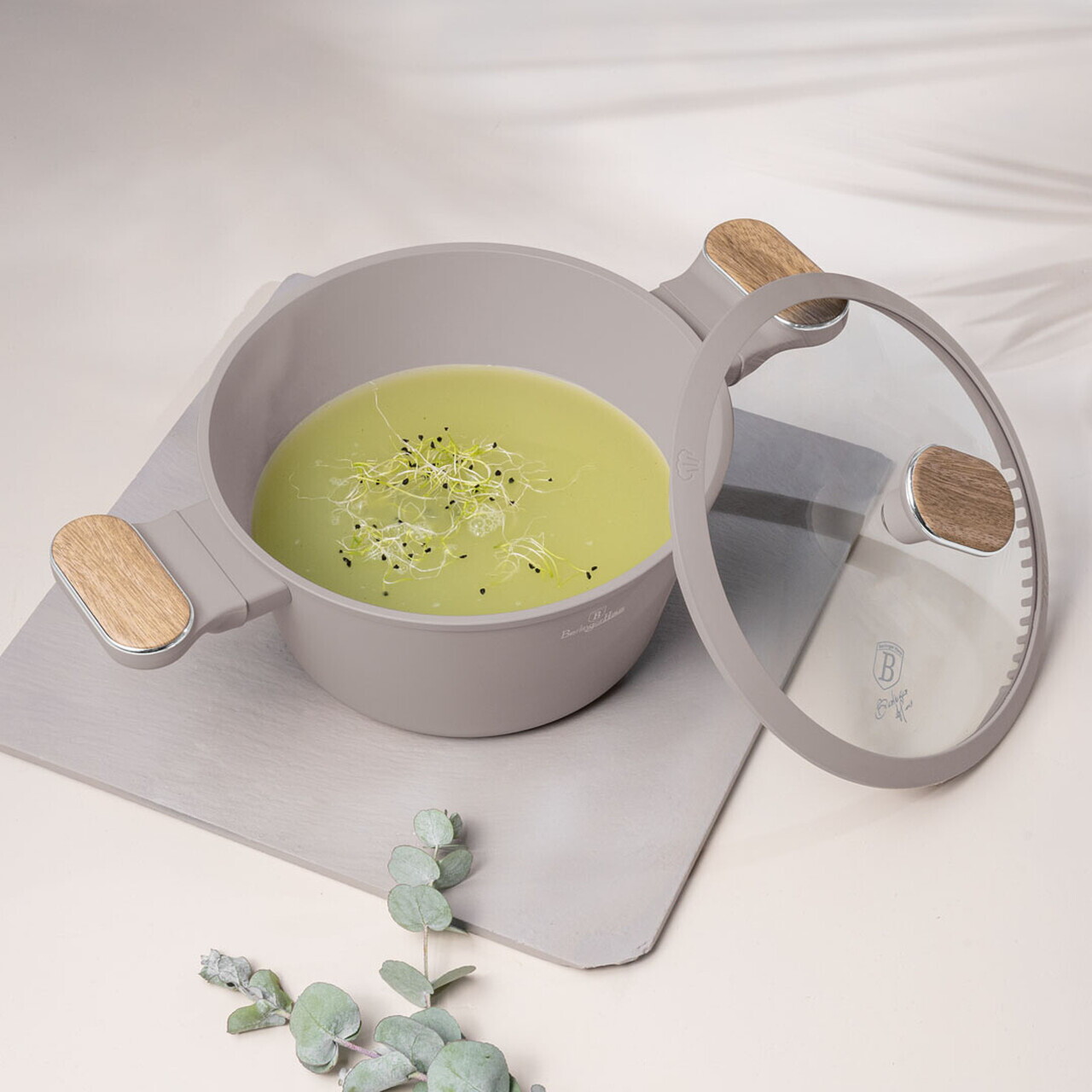 Oala cu capac Berlinger Haus, Taupe Nordic, 20 cm, 2.6 L, aluminiu forjat, taupe mat/natur - imagine 6