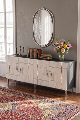 Consola, Hanah Home, Ilay 180, 180x75x32 cm, Antracit / Travertin / Argint