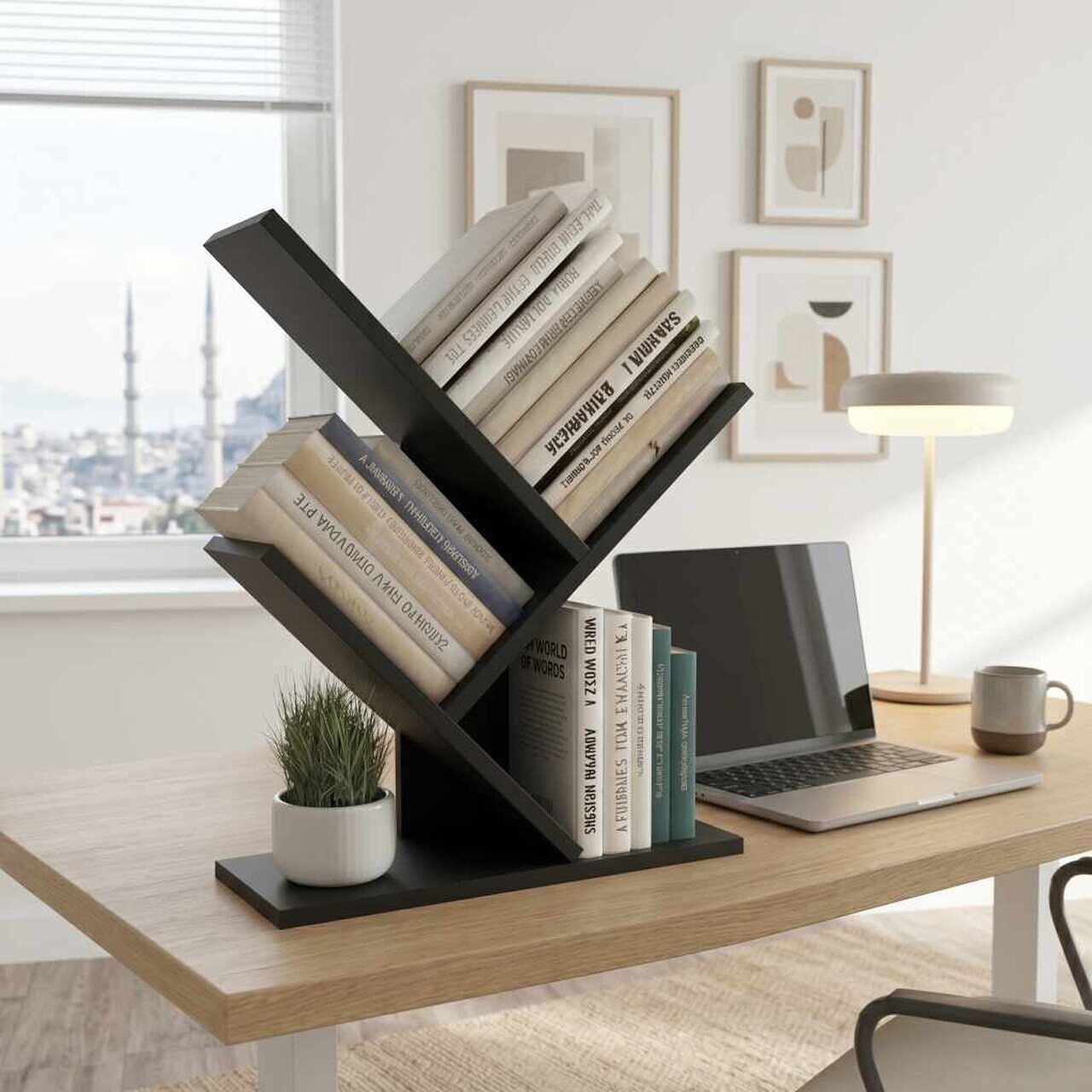 Corp biblioteca Hanah Home Tree 30x40x16 cm PAL Negru