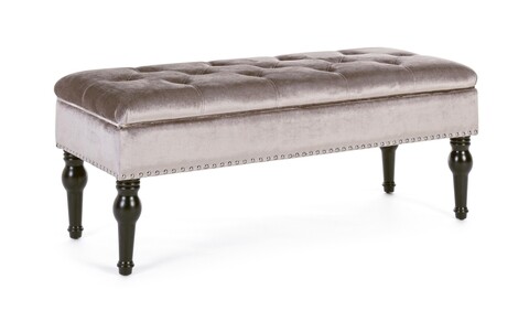 Bancheta Bernard, Bizzotto, cu spatiu de depozitare, 108.5x43x45 cm, catifea, grej 108.5x43x45