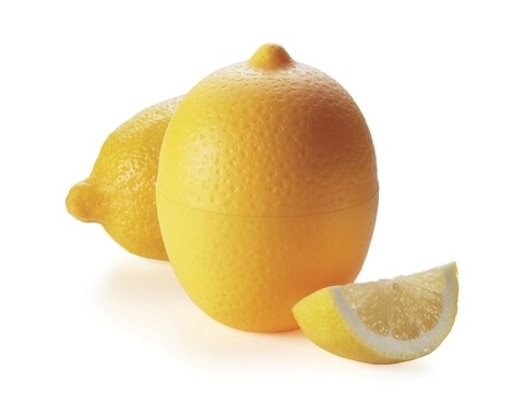 Recipient cu agatatoare pentru depozitat lamaie taiata in frigider, Lemon, Excelsa, 8x8 cm