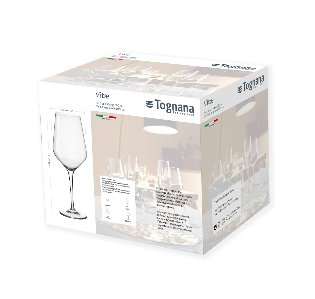 Set 6 pahare Vitae, Tognana Porcellane, 550 ml, sticla, transparent