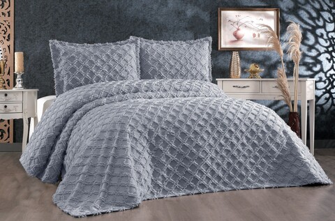Set cuvertura de pat dubla 3 piese, Harem - Grey, Whitney, Tesatura Chenille