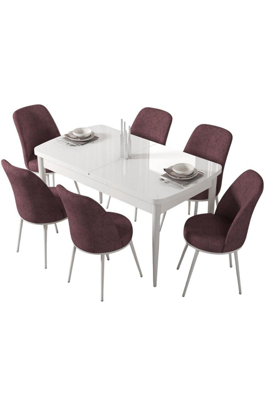Set masa extensibila si scaune (7 piese), Hanah Home, Via, Alb / Roz Păduros — imaginea 2