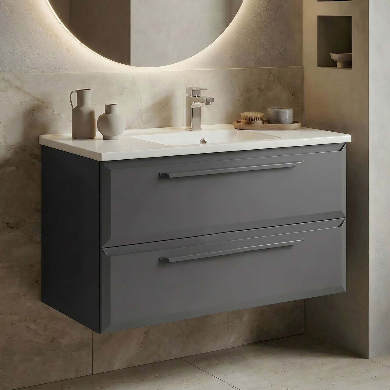 Dulap de baie cu chiuvetă, Hanah Home, Nuvola 100 v2, Antracit — imaginea 2