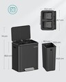 Cos de gunoi pentru sortare 2 x 15 L, Songmics, 41.7x33.2x49.4 cm, otel/polipropilena, negru cerneala