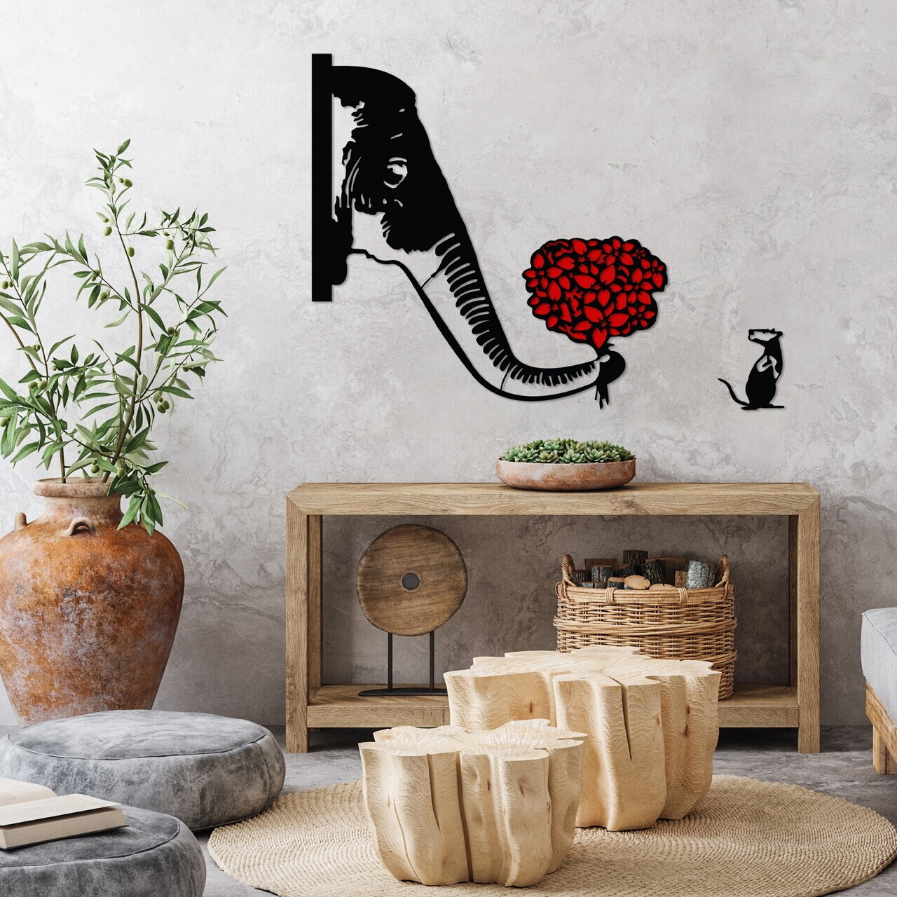 Decoratiune de perete, Banksy Metal 04, Dimensiune: 72 x 72, Negru/Rosu — imaginea 2