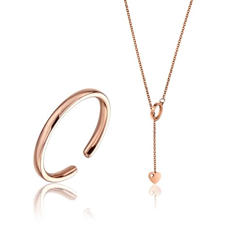 Set lantisor cu inel, Emily Westwood, Rose Gold Jillian, inox, auriu