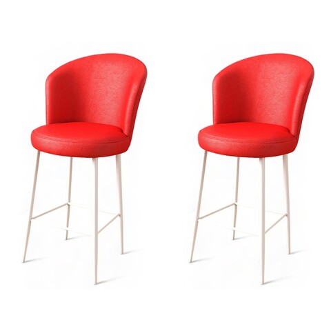 Set scaun de bar (2 bucăți), Charlotte, Uras, Metal, Rosu/Alb