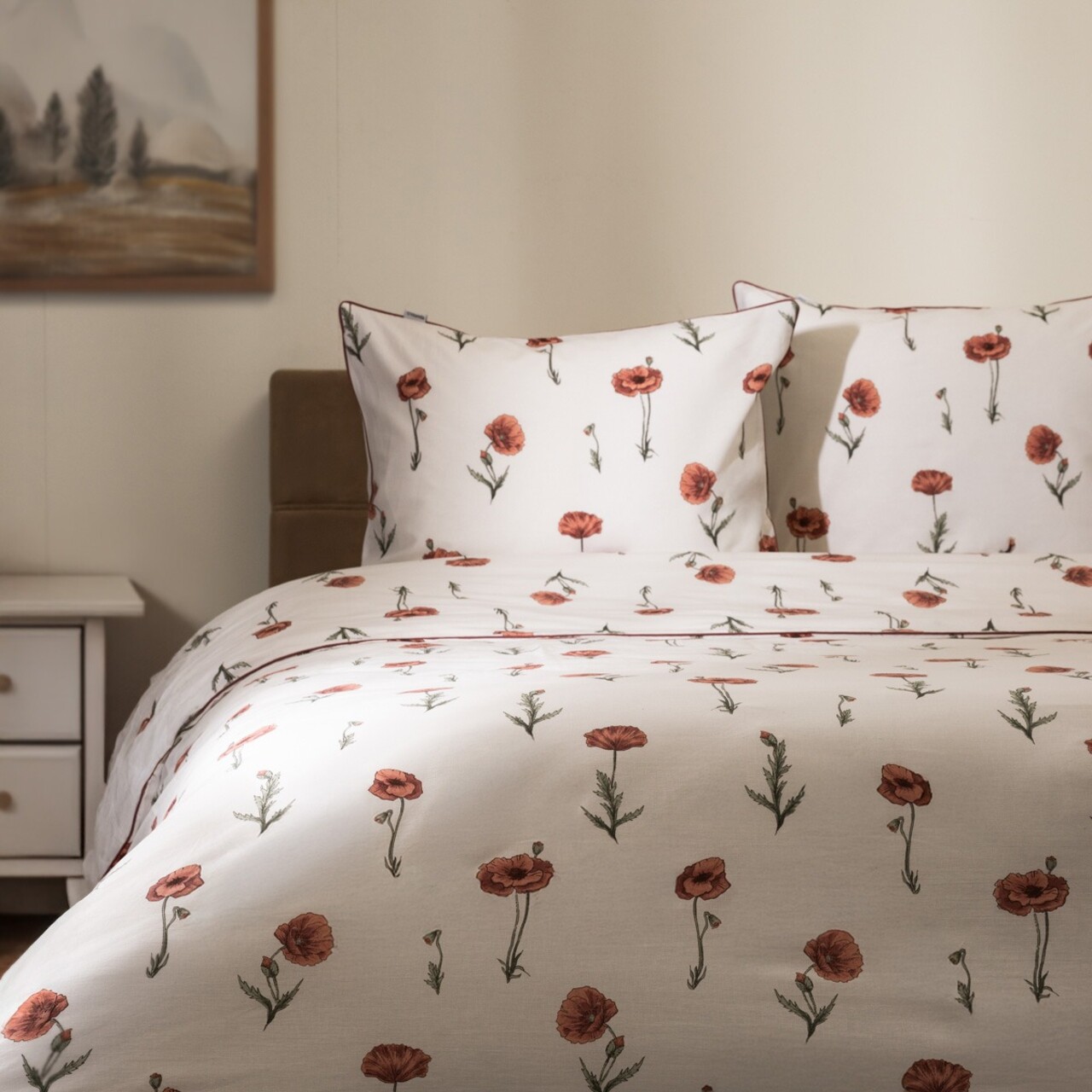Lenjerie de pat King Size, Meadow Flowers, Homla, 200x220 cm, 3 piese, bumbac, alb/rosu - view 2