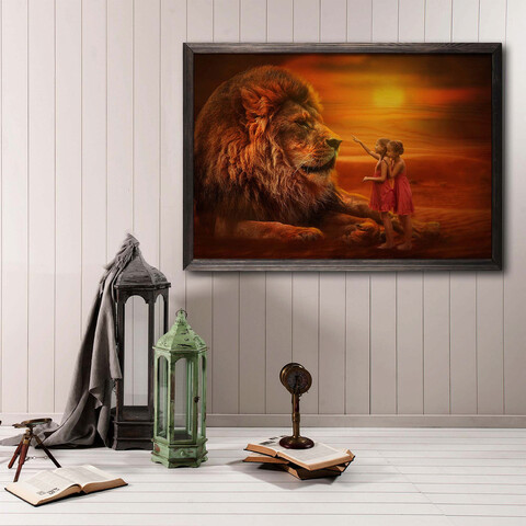 Tablou decorativ, Touch The Lıon XL, Lemn, Lemn, Multicolor Bystag