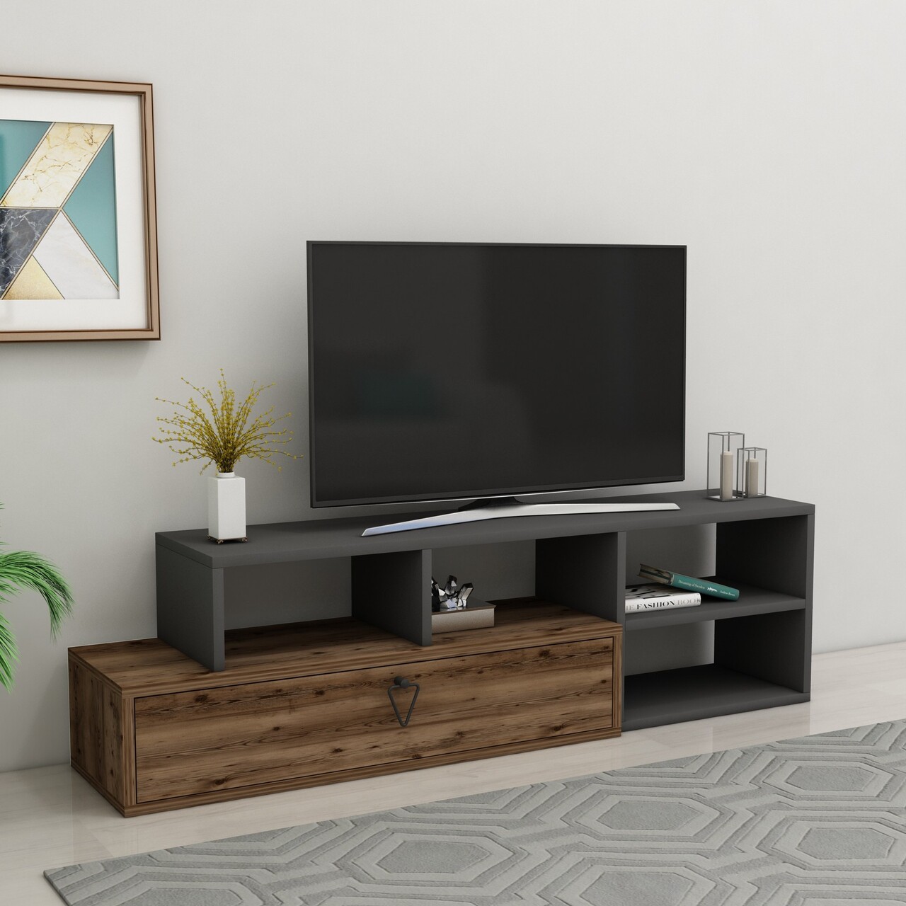 Comoda TV, Arnetti, Duru, PAL, Nuc deschis / Antracit - 1 | YEO