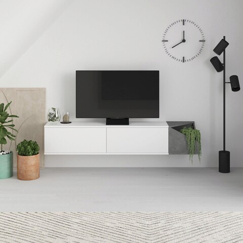 Comoda tv, homitis, aulos, 190x35x35.6 cm, alb / gri